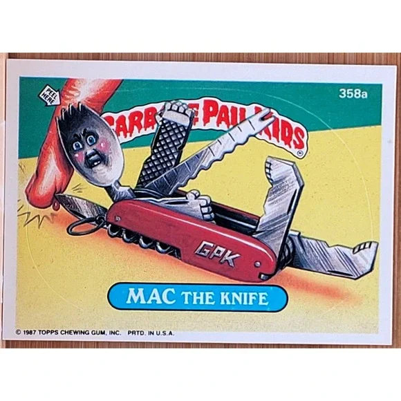 1987 TOPPS GARBAGE PAIL KIDS MAC THE KNIFE MULTI‎ WHITE CIRCLE IN NAME TAG ERROR