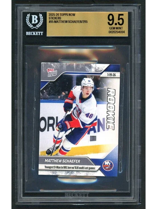 2025-26 Topps Now Sticker #95 Matthew Schaefer  Rookie (RC) BGS 9.5 Gem Mint