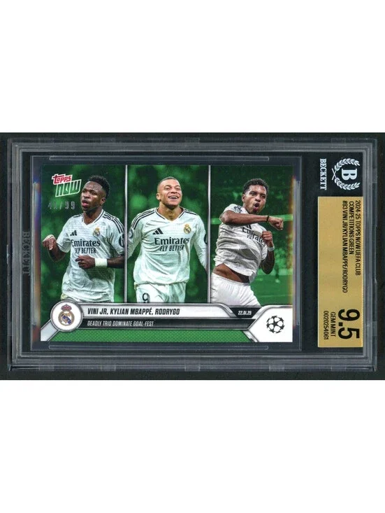 2024-25 Topps Now UCL #83  Vini Jr /Mbappe/Rodrygo  Green /99  BGS 9.5 Gem Mint