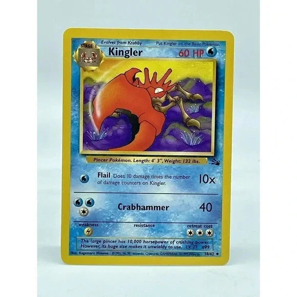 Kingler 38/62 Pokémon Stage 1 Fossil Uncommon Unlimited Non Holo Vintage 1999 LP