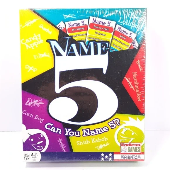 Name 5 Card Game? Party Pack 2 or More Player Teams Card Board Party Game Sealed