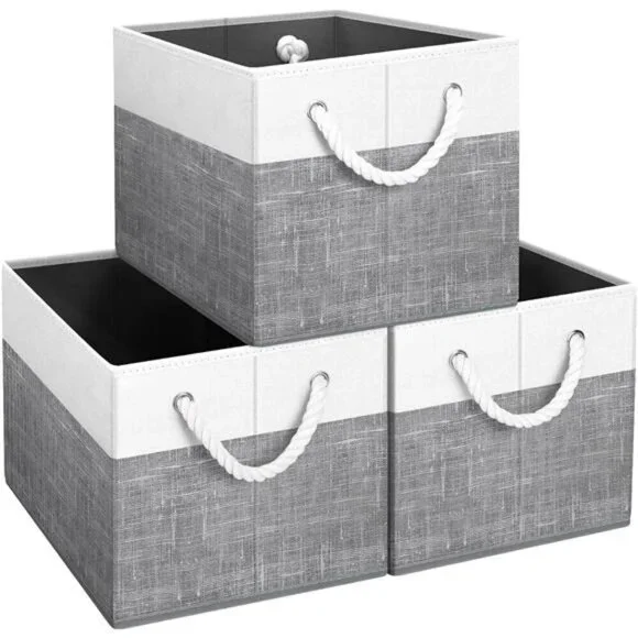 Foldable Storage Bins Set of 3 Large Fabric Organizer Baskets with Handles