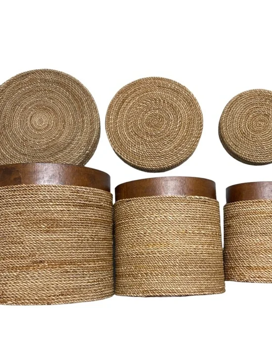 Vintage Nesting Boxes Set of 3 Brown Jute Rope Rustic Primitive Storage Any Room