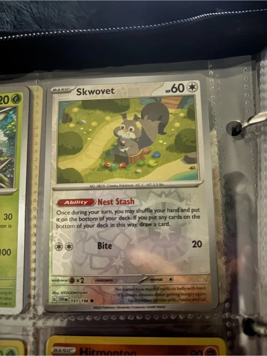 Pokemon Skwovet Card - White, Green, Brown Artwork