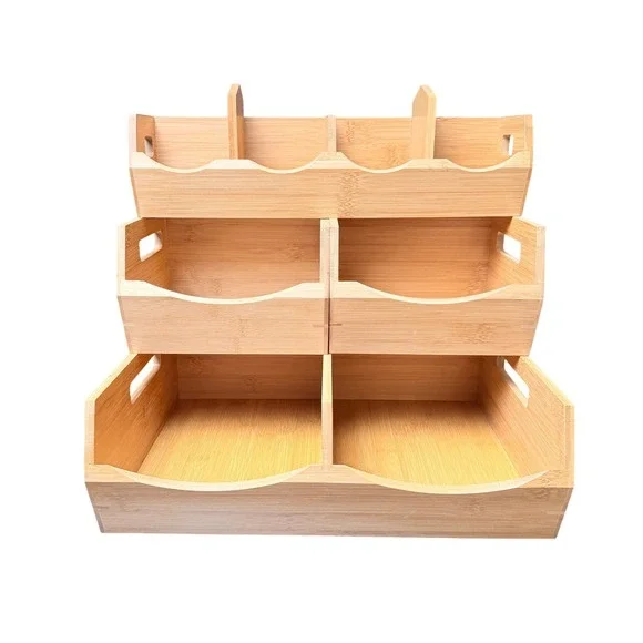 Bamboo 3-Tier Storage Stackable Organizer Coffee Station Craft Sorting Bin Home