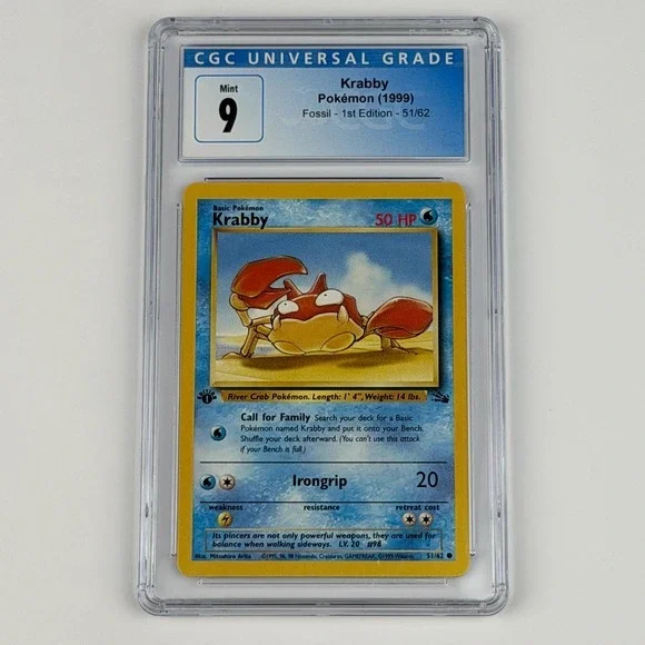 Pokemon Krabby 1st Edition Fossil 51/62 CGC 9 Blue Label TCG 1999 WotC Vtg