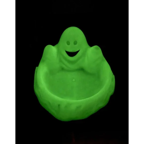 Glow in the Dark Plastic Halloween‎ Candy Dish Bowl Molded White Ghost Shape VTG