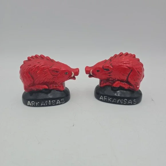 Vintage Arkansas Razorback Pig Salt & Pepper Shakers Red Souvenir Ceramic Pair