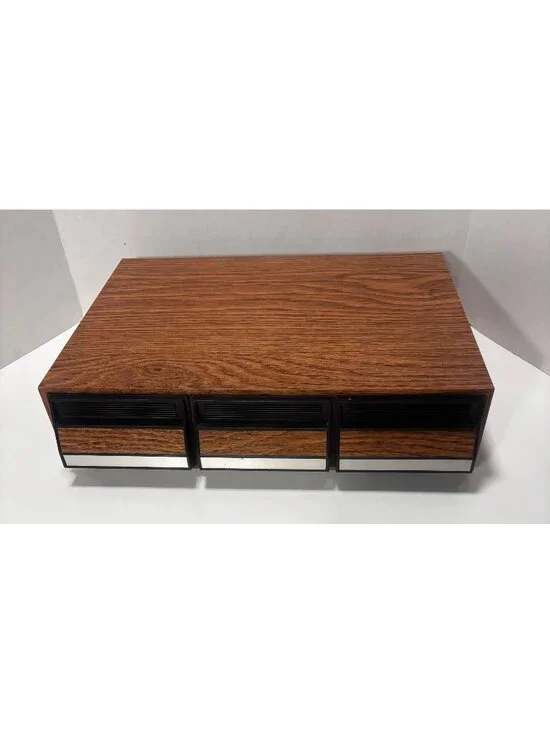 Vintage 80s Faux Wood Grain 42 Place Cassette Organizer With 3 Drawers