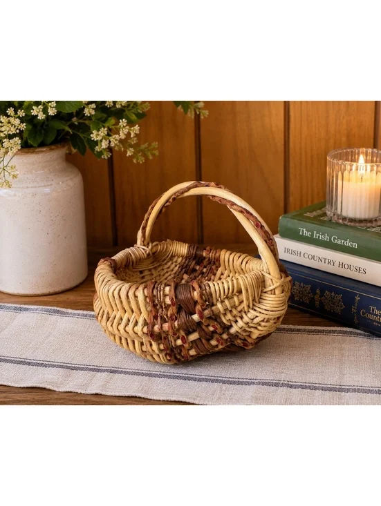 Vintage Handmade Butt Basket Woven Folk Art Decorative Basket With Handle