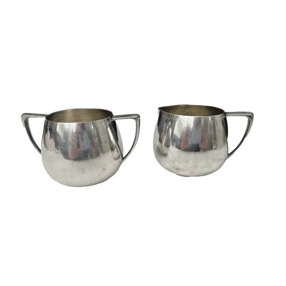 Empire Crafts Silver-plated Mid-Century Modern Sugar Bowl‎ Creamer Set Quadruple