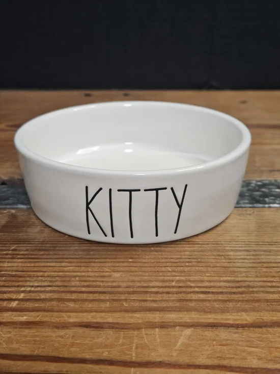 Rae Dunn Kitty Ceramic Pet Bowl in White