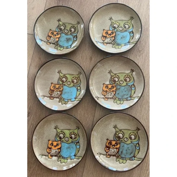 Set Of 6 Pier 1 Imports Owl Buddy Stoneware Plate 6