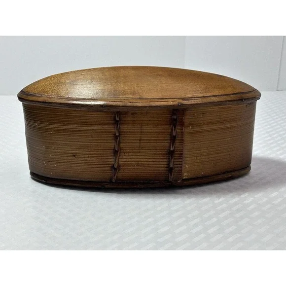 Thai‎ AKHA Hill Tribe Bamboo Mulberry Wood Oval Tobacco Box 4.5”
