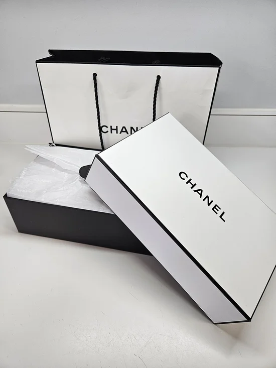 Authentic CHANEL White Logo Two Piece Gift Box with Tissue Bag 8.75