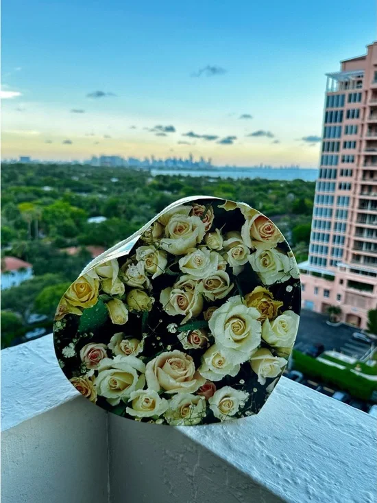 Black Floral Rose Heart-Shaped Hat Box Keepsake Storage Box
