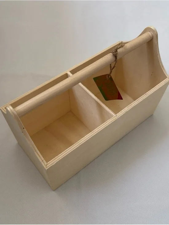 Cream Wooden Tote Organizer with Handle - Multipurpose Storage Caddy Craft Caddy