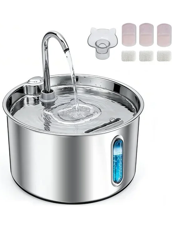 Automatic Stainless Steel Cat Water Fountain 74oz - Quiet Pet Dispenser with