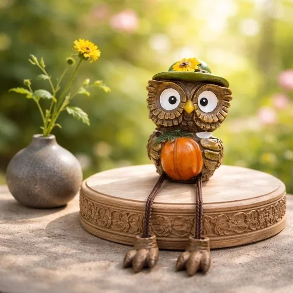 Vintage‎ Owl Holding A Pumpkin Shelf Sitter Resin