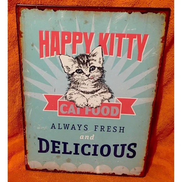 Happy Kitty Cat Food Metal Sign Retro Vintage Stein mart 13