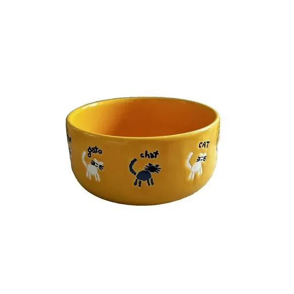 Waechtersbach Cat Bowl Made in Germany Yellow Katze Gato Chat Food Water
