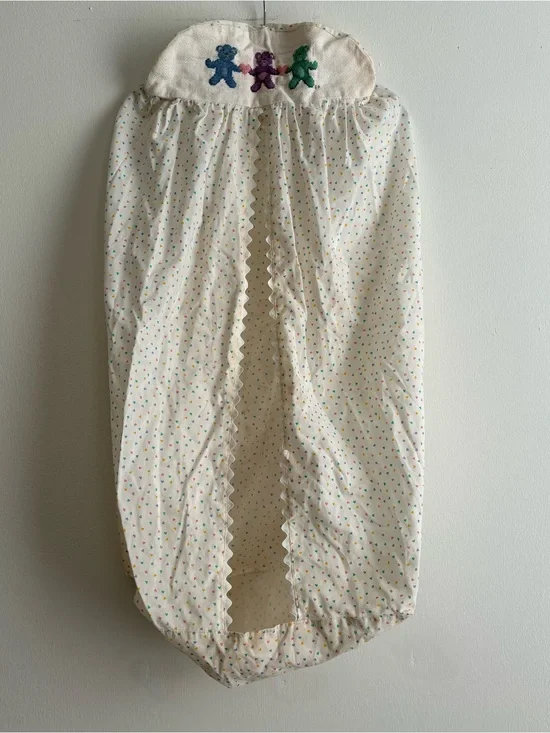 VTG Handmade Baby Diaper Storage White Multicolor Hearts Needlepoint Teddy Bears