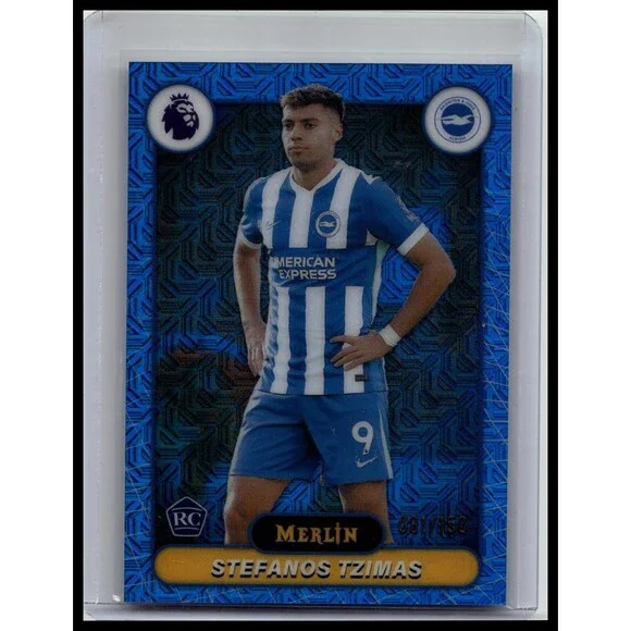 2026 Merlin Premier League #50 Stefanos Tzimas Blue Mojo Refractor #/150