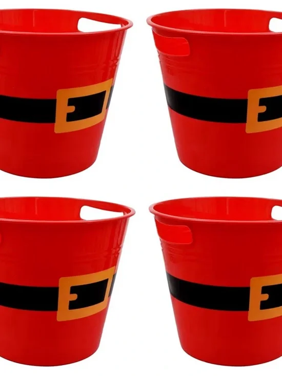 Santa Belt Red Holiday Bucket - Set of 4