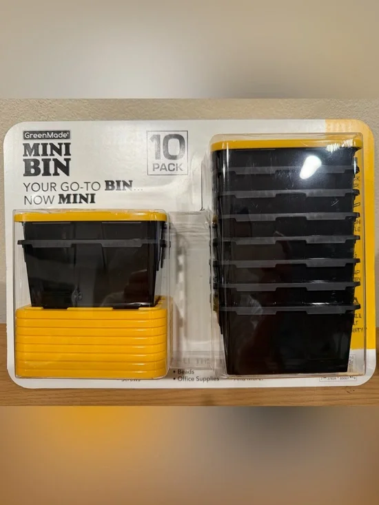 GreenMade Mini Bin 10-Pack Small Black Bins with Yellow Lids