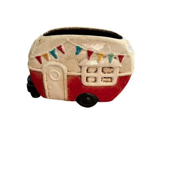 Ceramic Card Mail Holder‎ Trailer Camper Red White Quirky Whimsical Fun Decor