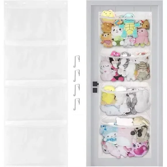 4 Grid Large Pocket Stuffed Animal Toy Kid Organizer Mesh Storage Rack Over Door