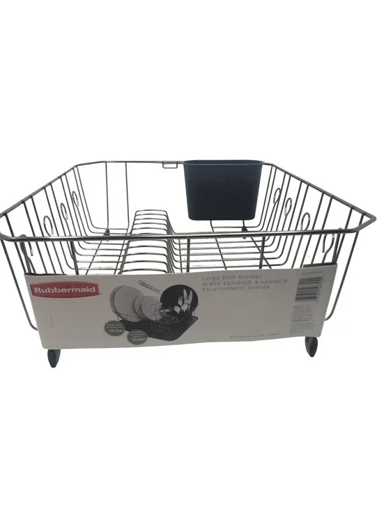 Rubbermaid Large Microban Wire Dish Drainer Black Chrome New