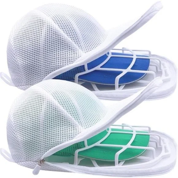 2 Pack Cap Washer with Mesh Bags Hat Cleaner Cleaning Protector Cage, White