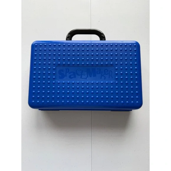 Vtg Spacemaker Carry Pencil Box Blue Black Storage Large Case handle 11x7
