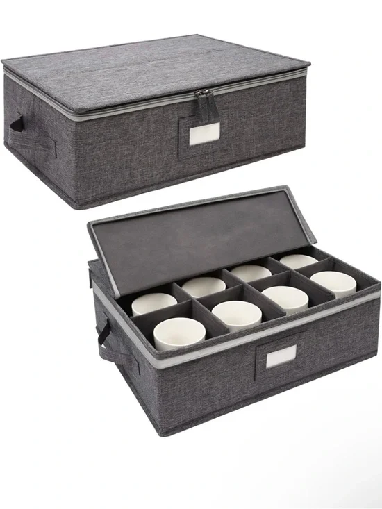 Gray Fabric Tableware Storage Case with Removable Dividers