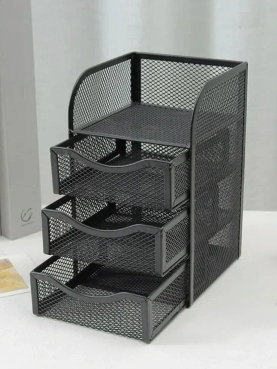 3-Drawer Metal Mesh Caddy Office Supplies Jewelry Desktop Storage Organizer