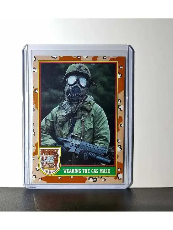 Wearing the Gas Mask 1991 Topps Desert Storm #76 Card