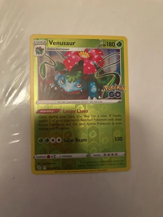 Pokemon Venusaur Card - Green & Yellow with Red Flower