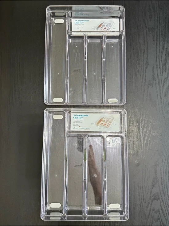 2 Pcs Acrylic Clear 5-Compartment Utensil Cutlery Drawer Storage Organizer Trays