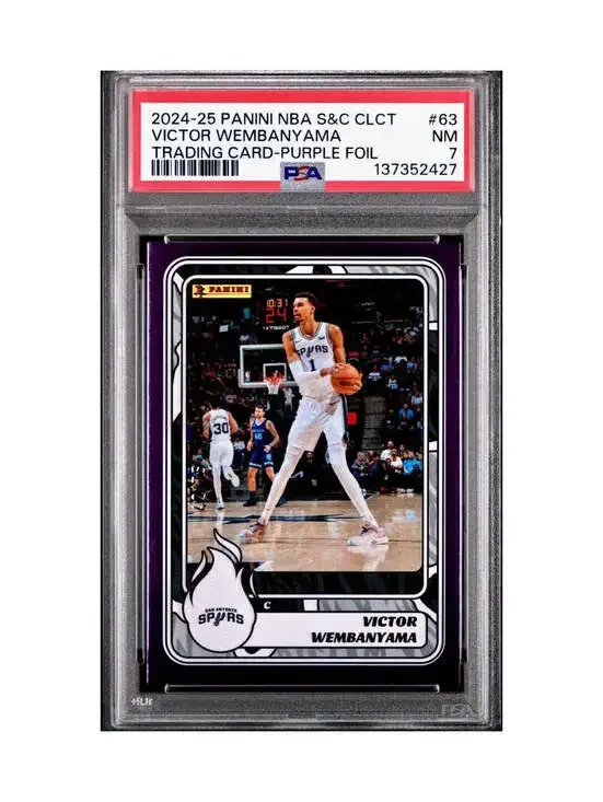 Victor Wembanyama 2024-25 Panini NBA #63 Sticker 42/75 Purple Foil PSA 7 NM
