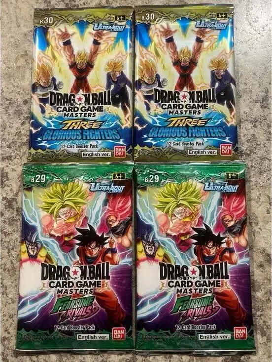 4x Dragon Ball Super TCG Fearsome Rivals/Three Glorious Fighters Booster Packs