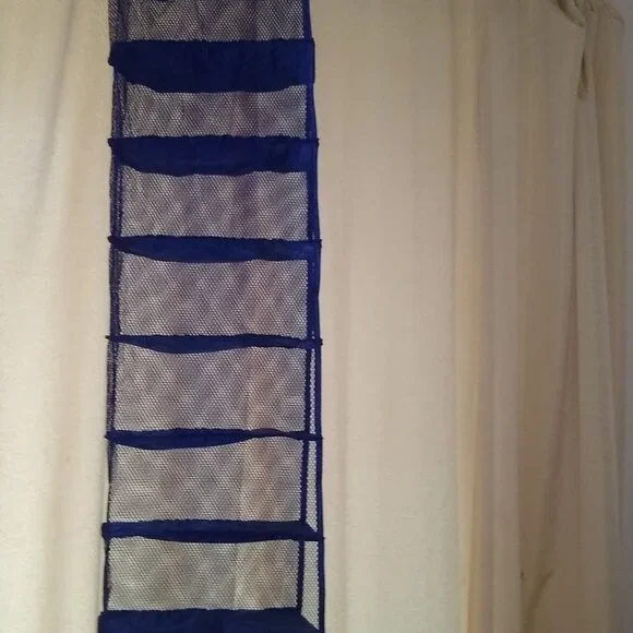 Hanging closet shoe organizer, blue hanging shoe shelves