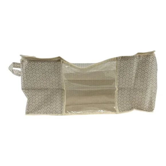 Geometric Print 3-pk Fabric Storage Bag with Clear Window and Handle Neutral