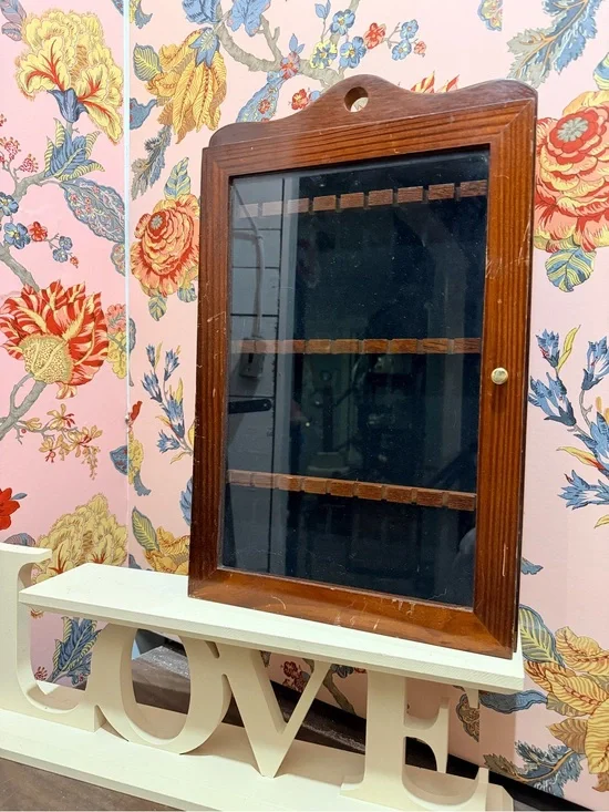 Wood Framed Glass Display Case with Interior Shelves