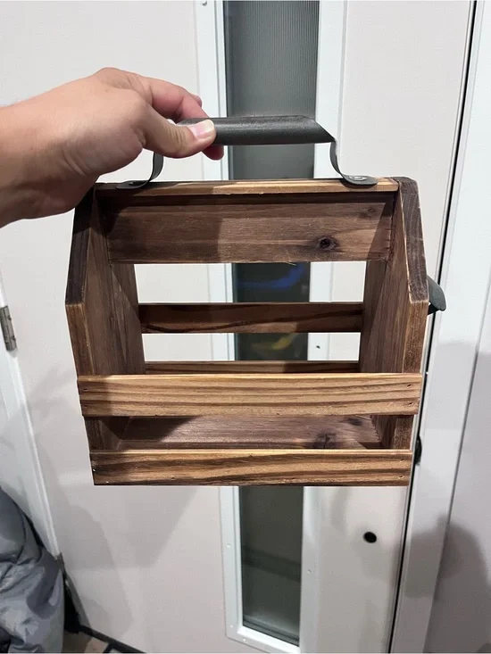 Wooden Slatted Handled Caddy - Rustic Brown