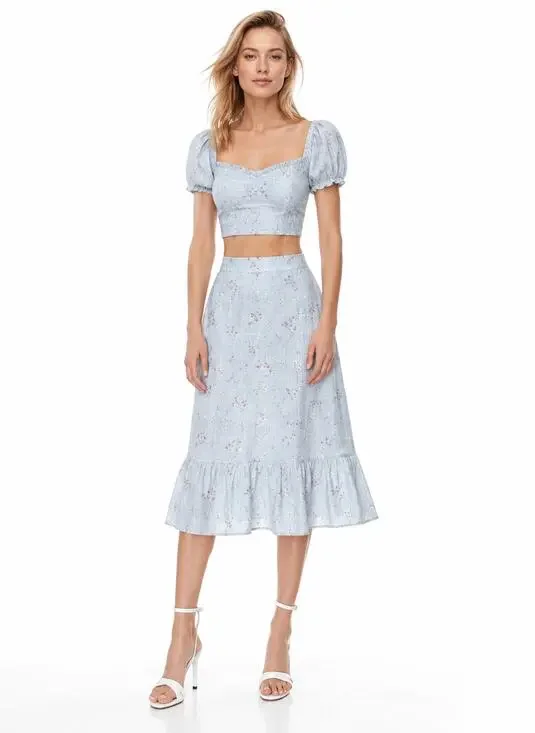 Aritzia Wilfred Chariot Linen Two Piece Set Blue Cottagecore XS Floral