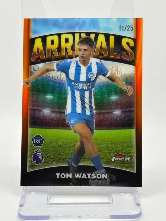 2025-26 Topp Finest Premier League Tom Watson Rookie Arrivals Orange 11/25 SP RC