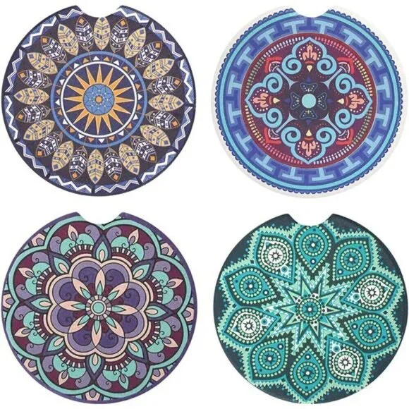 Car Cup Coasters Decorative Design 4-Pack Cup Holder Anti Slip Rubber Vehicle
