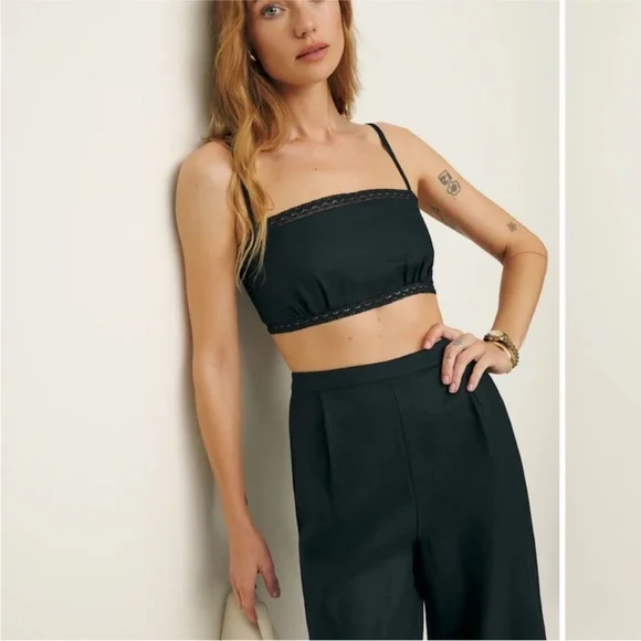 Set Reformation Violet Linen Two Piece Black - Size 8