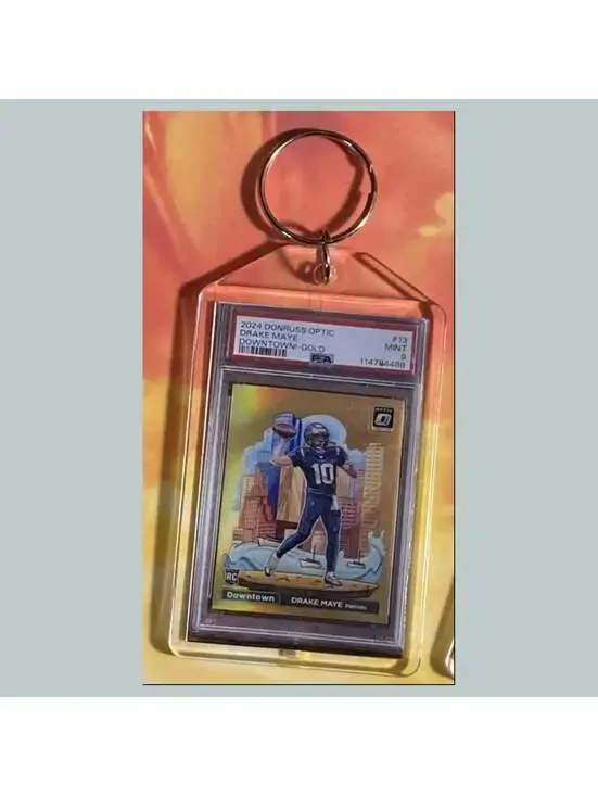 3715 Drake Maye 2024 Donruss Optic Gold Downtown Custom Hand Made Keychain
